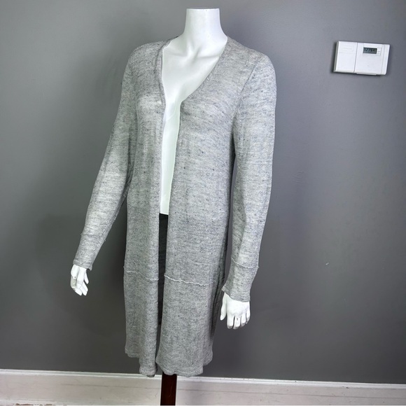Eileen Fisher cardigan size small longline linen heather knit blue grey coastal - Picture 2 of 9